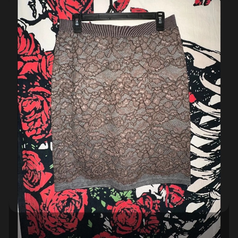 Ann Taylor Brown Lace Pencil Skirt